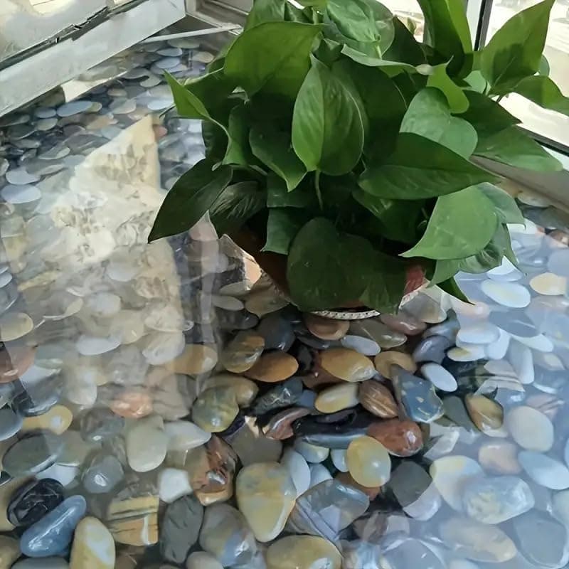 Self-Adhesive Wall & Floor Covering, Marble Wood Grain Vinyl Sheet,Waterproof, Removable Oil-Resistant Floor Sticker,Peel Stick Wallpaper For Kitchen Living Room (Pebble Stone, 23 Inch x 5 Meter)