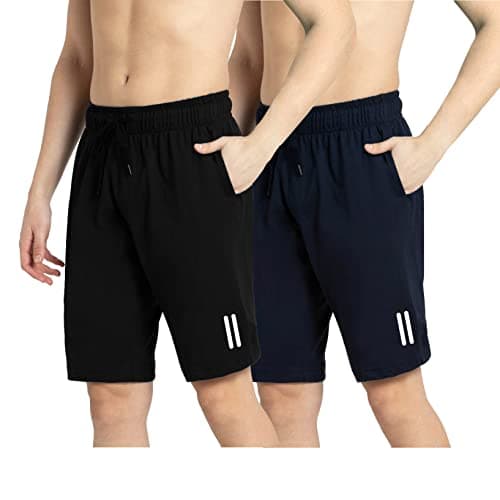 KART BLACK Men's Cotton Knee Length Shorts | Casual, Night Wear & Gym Wear (4XL, Black, Navy) (Pack of 2)