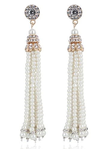 BABEYOND 1920s Flapper Art Deco Gatsby Earrings 20s Flapper Gatsby Accessories Vintage Wedding Dangle Pearl Earrings (Style 12-Gold)