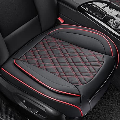 Car Seat Cover Front PU Leather Seat Covers, 2Pcs Universal Bottom Seat Covers for Cars, Anti-Slip, Storage Bags,Full Wrapping Edge Fits 95% of Vehicles(1 Pair, Red Grid)