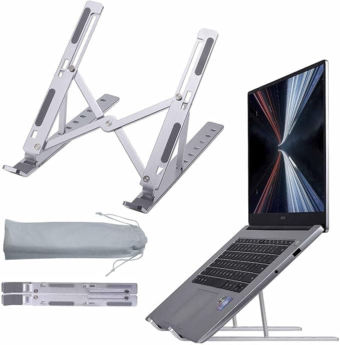 Technuv Metal Body Portable Foldable Aluminum Alloy Laptop Tablet Desk Holder Stand Over Heating Protection Compatible for All Laptops