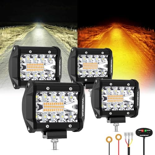 Auxbeam 6 Modes Amber White Series 4 Packs LED Pod Lights Flash Strobe Warning MultiFunction 4 240W Spot Flood Combo LED Offroad Lights for 4x4 4WD Truck Car Jeep Wrangler