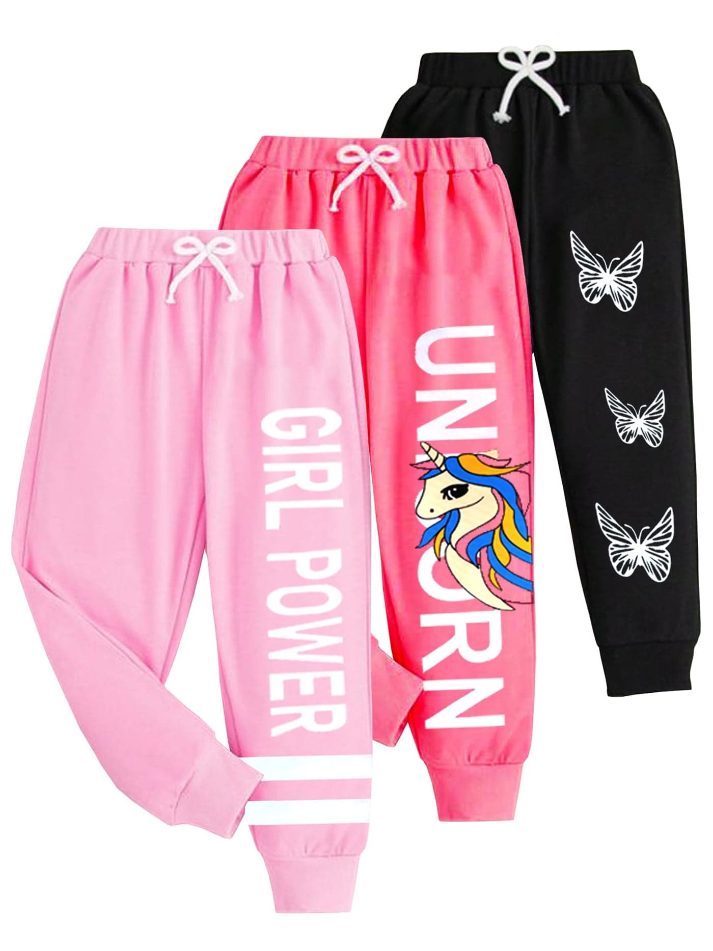 Kuchipoo Girls Regular Mid Rise Track Pants - Pack Of 3 (KUC-LOW-140, 3-4 Years, Multi-Colored)