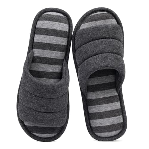 shevalues Women's Soft Indoor Slippers Open Toe Cotton Memory Foam Slip on Home Shoes House Slippers, Dark Grey 260 (Size 7.5-8.5)