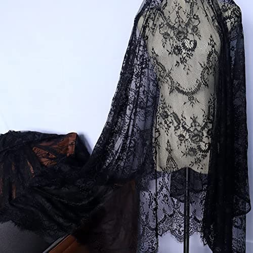 IDONGCAI Elegant Black French Chantilly Lace Fabric by the Yard 60120 Inch Soft Eyelash Floral Lace Trim for Bridal Dress Wedding Decor DIY Couture Home Crafting Projects
