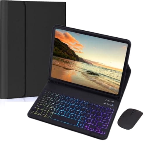 Keyboard Case for iPad mini 7 (A17 Pro)/Mini 6 with Mouse, 7 Color Rainbow Backlight Magnetic Detachable Wireless Keyboard Mouse with Pen Holder for iPad mini 7th/6th Gen,Black