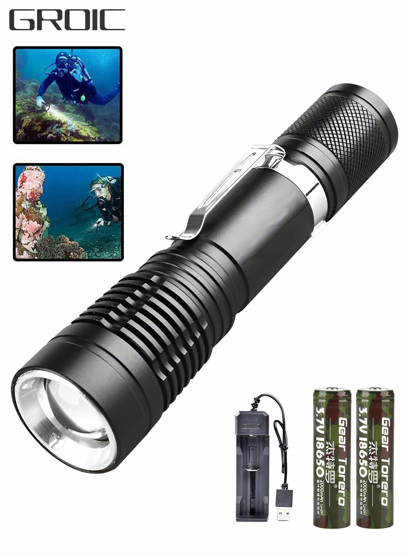 Diving Flashlight Dive Torch,LED Diving Flashlight Underwater Flashlight,Rechargeable Waterproof Underwater Lights Night,Outdoor Flashlight