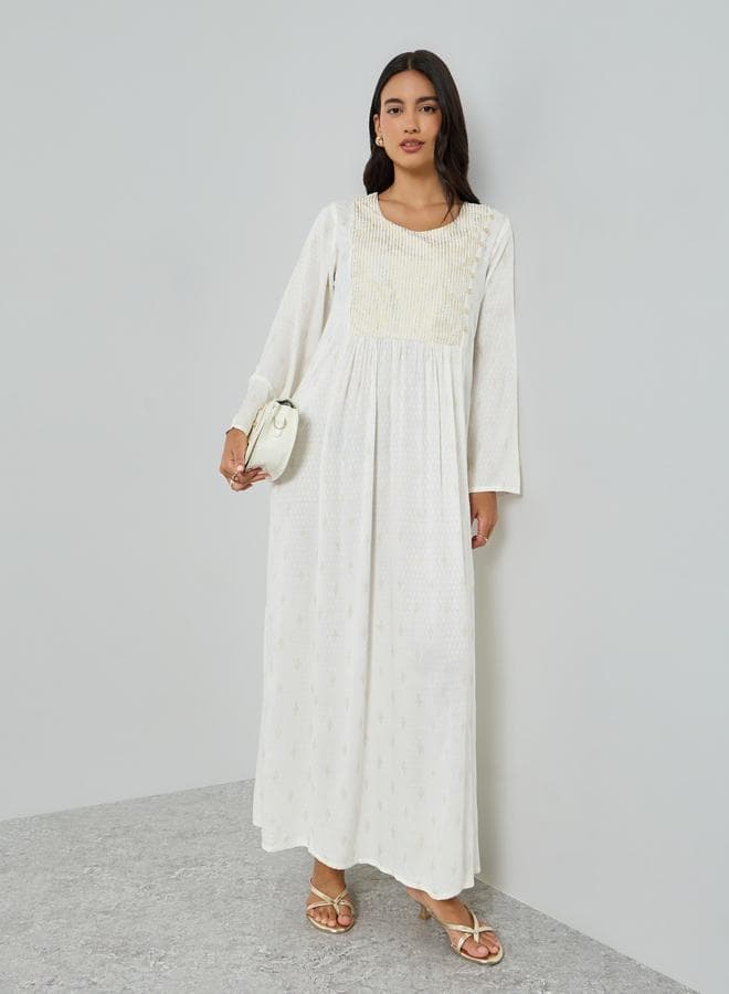 White Jacquard Long Sleeves Jalabiya
