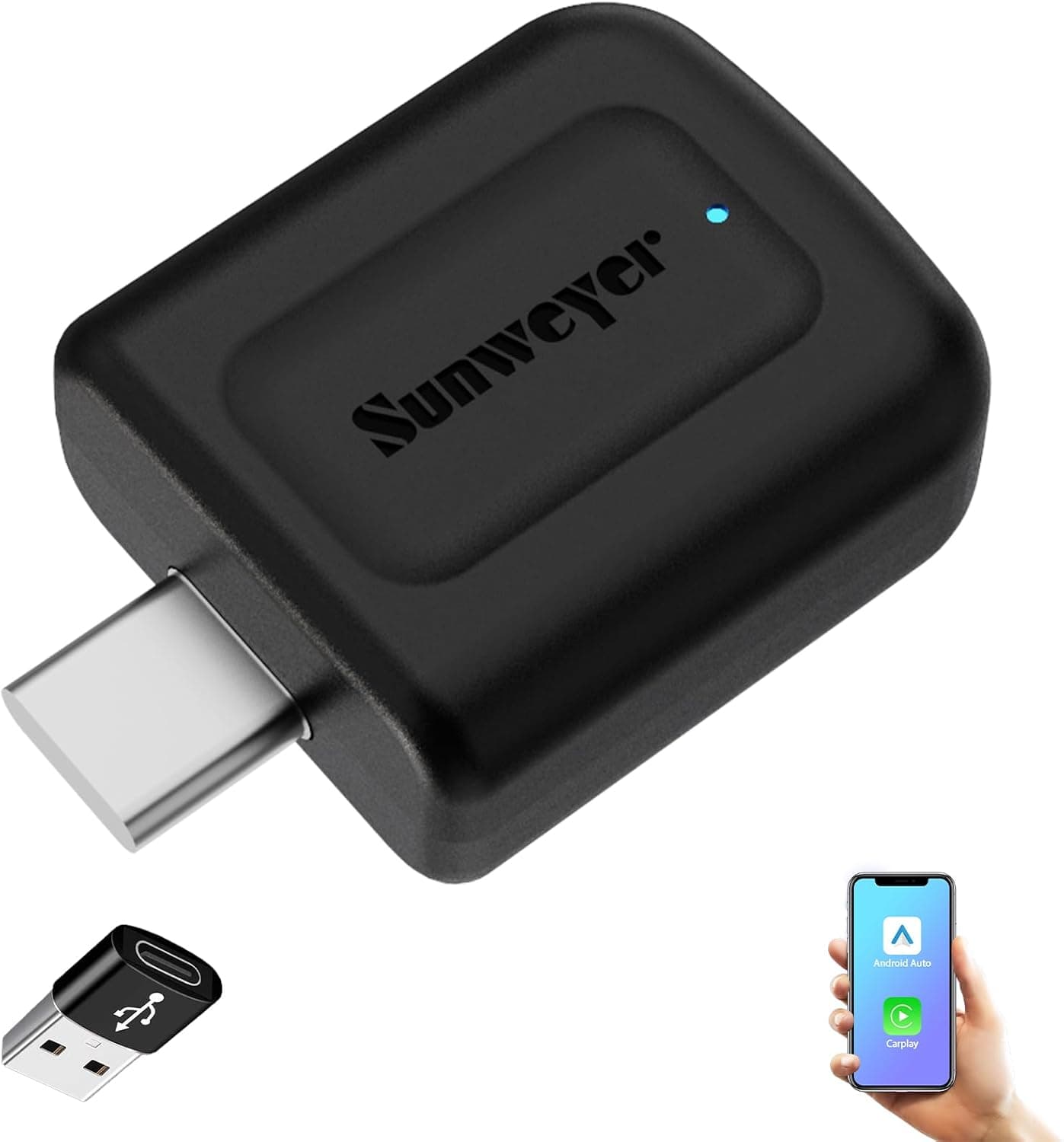 Sunweyer Wireless CarPlay & Android Car Dongle 2-in-1 Car Connect Box, USB Type-C Port