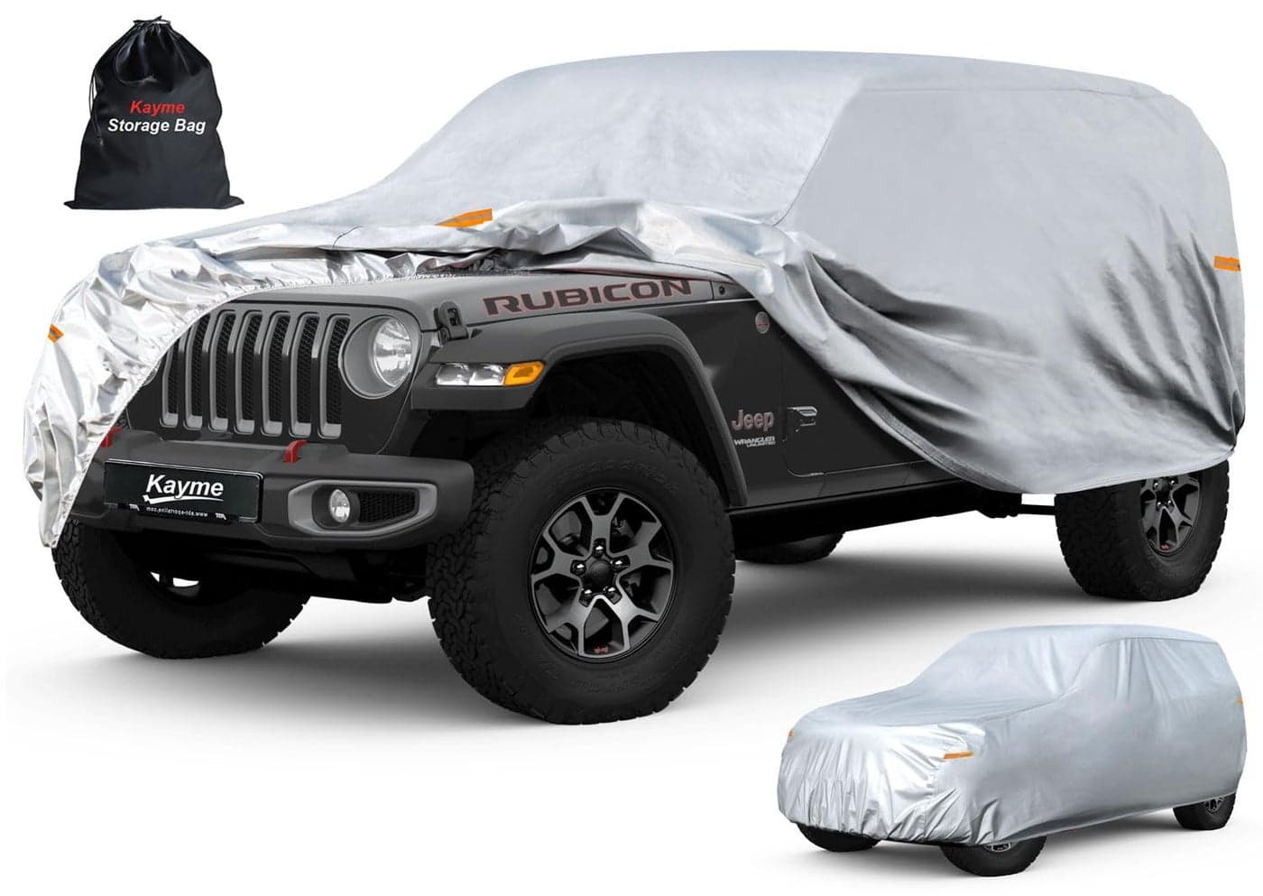 Kayme 6 Layers Car Cover Custom Fit for Jeep Wrangler 4 DrUnlimited 4 Door JK JL Waterproof All Weather for Automobiles Outdoor Full Cover Rain Sun UV ProtectionSilver