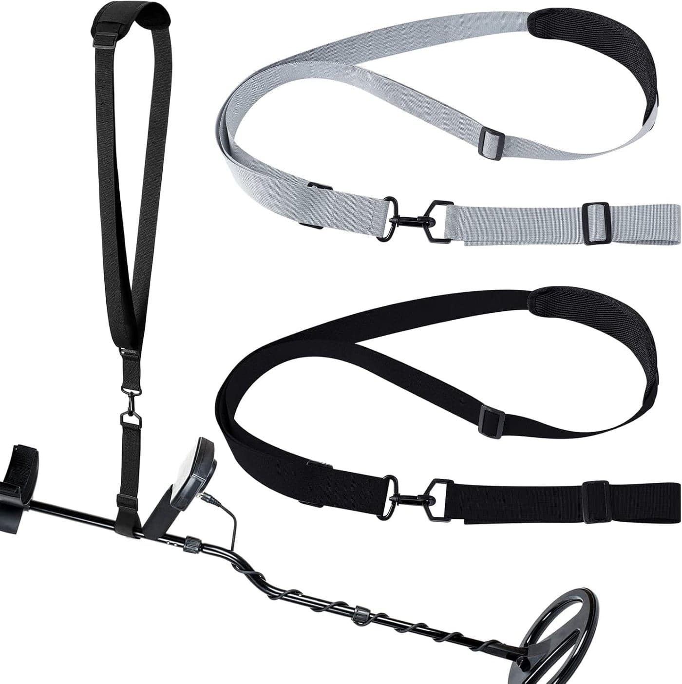 Tondiamo 2 Pcs Metal Detector Shoulder Strap Adjustable for Metal Detector Detecting Gold CoinBlack Gray