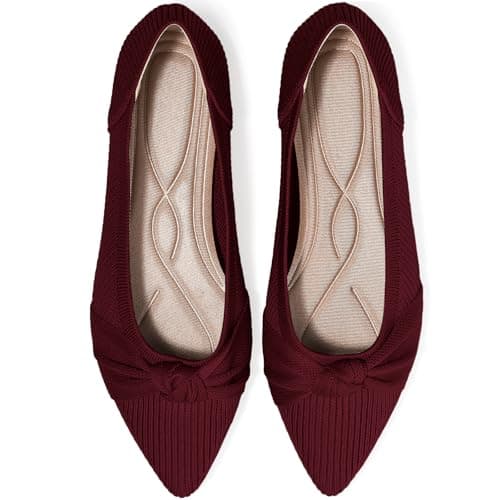 TINGRISE Women's Flats Shoes Comfortable Dressy Pointed Toe Knit Washable Ballet Flat Red US6.5