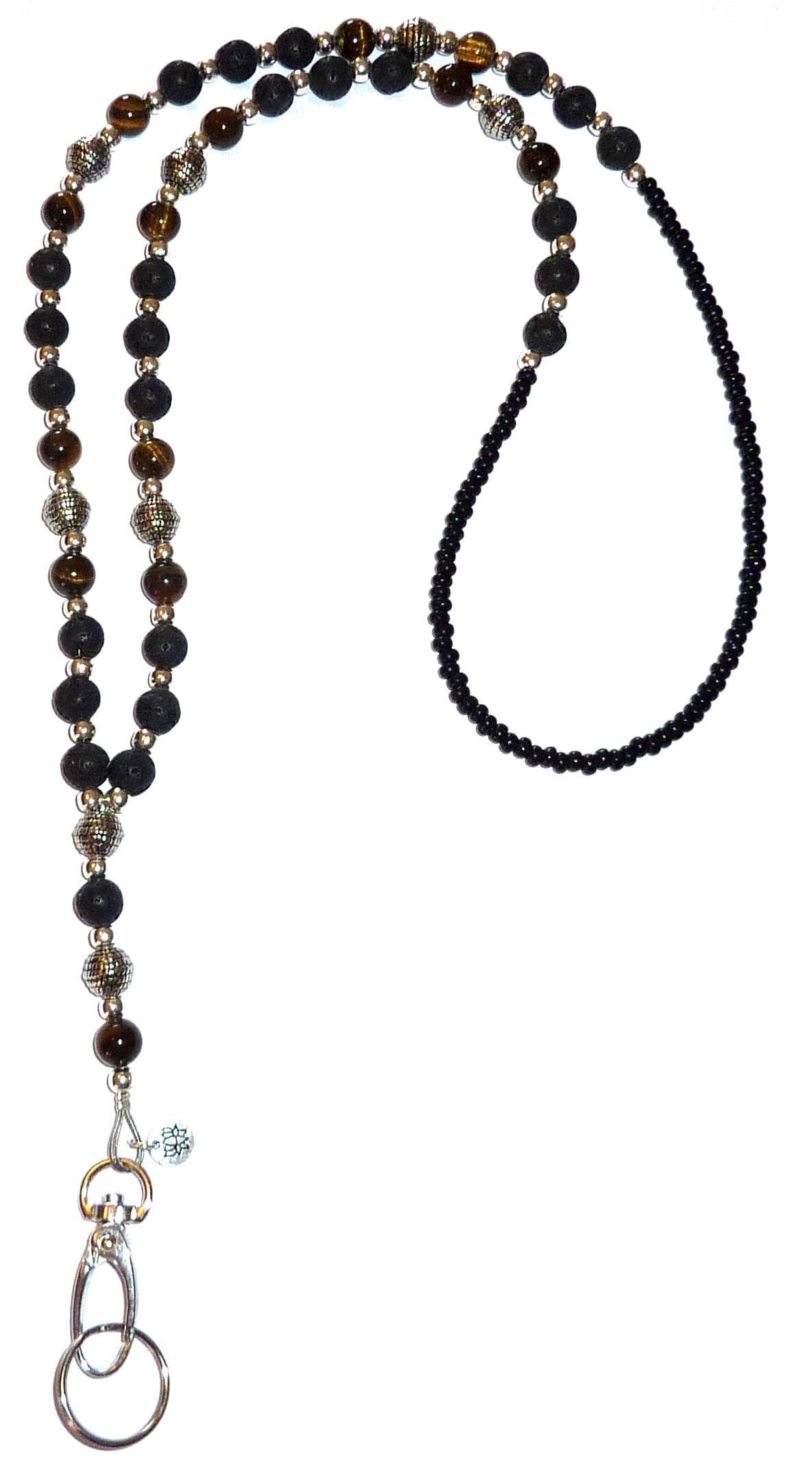 Hidden Hollow Beads Slim Style Women's Fashion Beaded Lanyard, 34" Jewelry Lanyard for ID Badge Holder and Keys (Tigers Eye - Non Breakaway - Stronger)