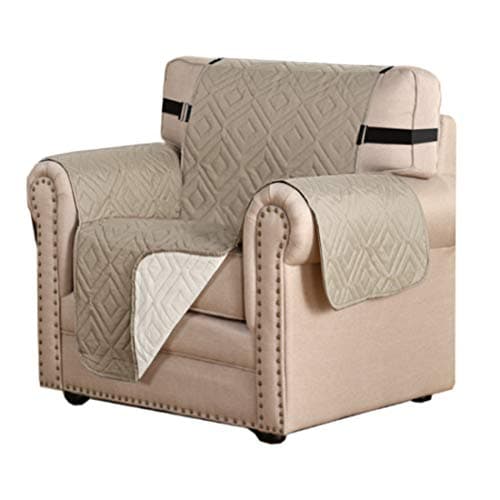 H.VERSAILTEX Reversible Chair Cover Furniture Protector Anti-Slip Couch Cover Water Resistant 2" Elastic Straps Chair Slipcover Pets Kids Fit Sitting Width Up to 21" (Chair:75" x 65", Khaki/Beige)