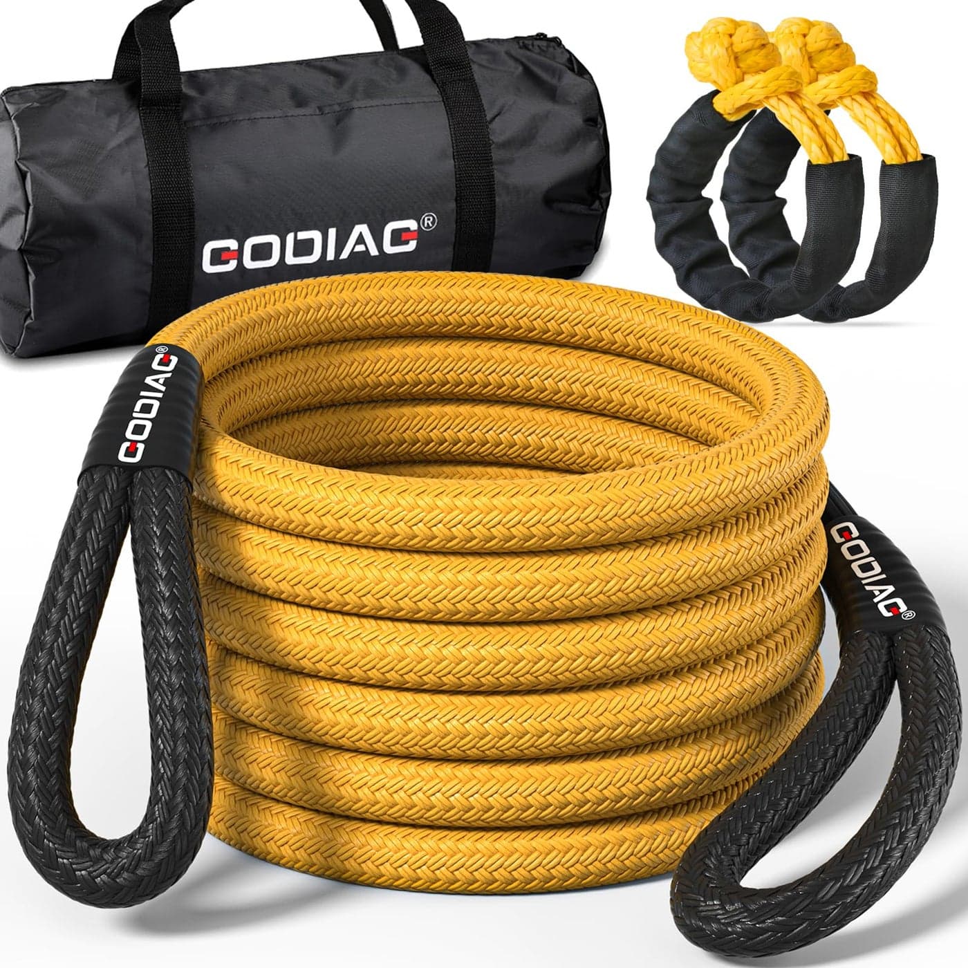 GODIAG 120ft Kinetic Recovery Rope 33000lbs Heavy Duty Energy Tow Rope with 2 Soft Shackles Offroad Power Stretch Snatch Rope for Truck Jeep Car ATV UTV Tractor