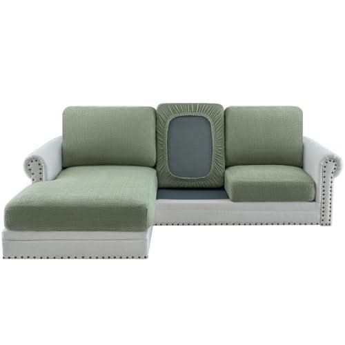 H.VERSAILTEX Super Stretch Individual Jacquard Couch Cushion Covers Furniture Protector Spandex Anti-Slip Soft Thickened Slipcovers Easy Install, (1 PC, Sofa Seat Couch Cover, Sea Grass)