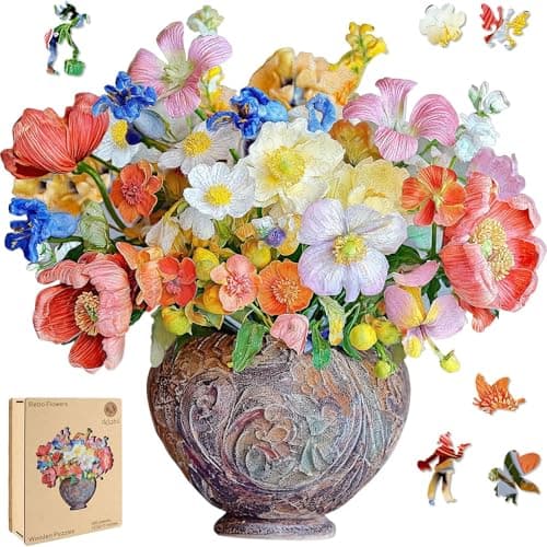 Delobil Flower Wooden Puzzles for Adults 500 Pieces Vase Jigsaw Puzzles Unique Shaped Wood Puzzle Birthday Gift for Mom Adults and Kids Family Game 175 x 17
