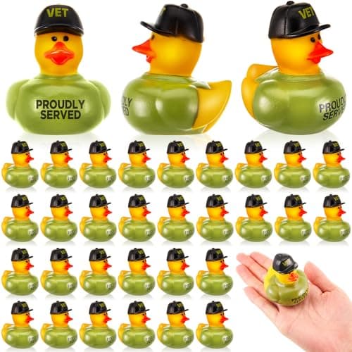 Deekin 24 Pcs Veteran Rubber Ducks Bulk 2 Inch Rubber Ducks Party Favor 250th Anniversary Decorations for Birthday Pool Party Occupation Cosplay 250th Anniversary