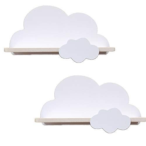 Haomian 2Pcs Cloud Shelves for Children's Nursery Or Bedroom, Kids Nursery Room Shelves, Floating Bedroom Baby Book Shelf Storage Shelf, Cloud Floating Wooden Shelf Wall Decoration, White
