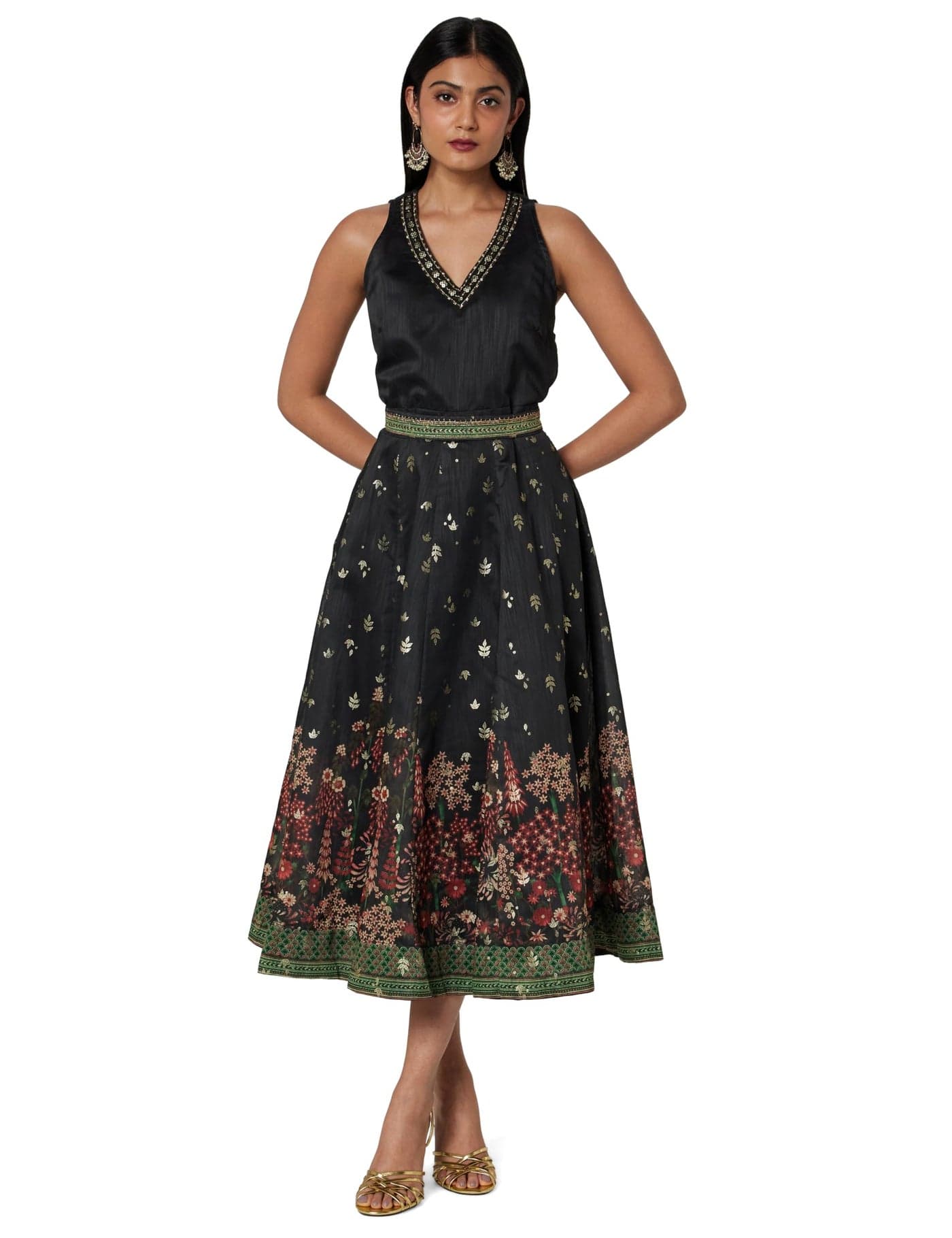 BIBA Women Fit and Flare Dupion Mini Dress (FEST2739AW24BLK_Black, XL