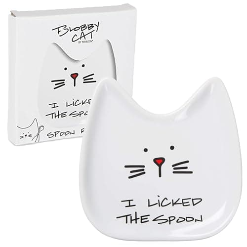 Pavilion Gift Company Blobby Cat, Cat Spoon Rest"I Licked the Spoon", 5", White
