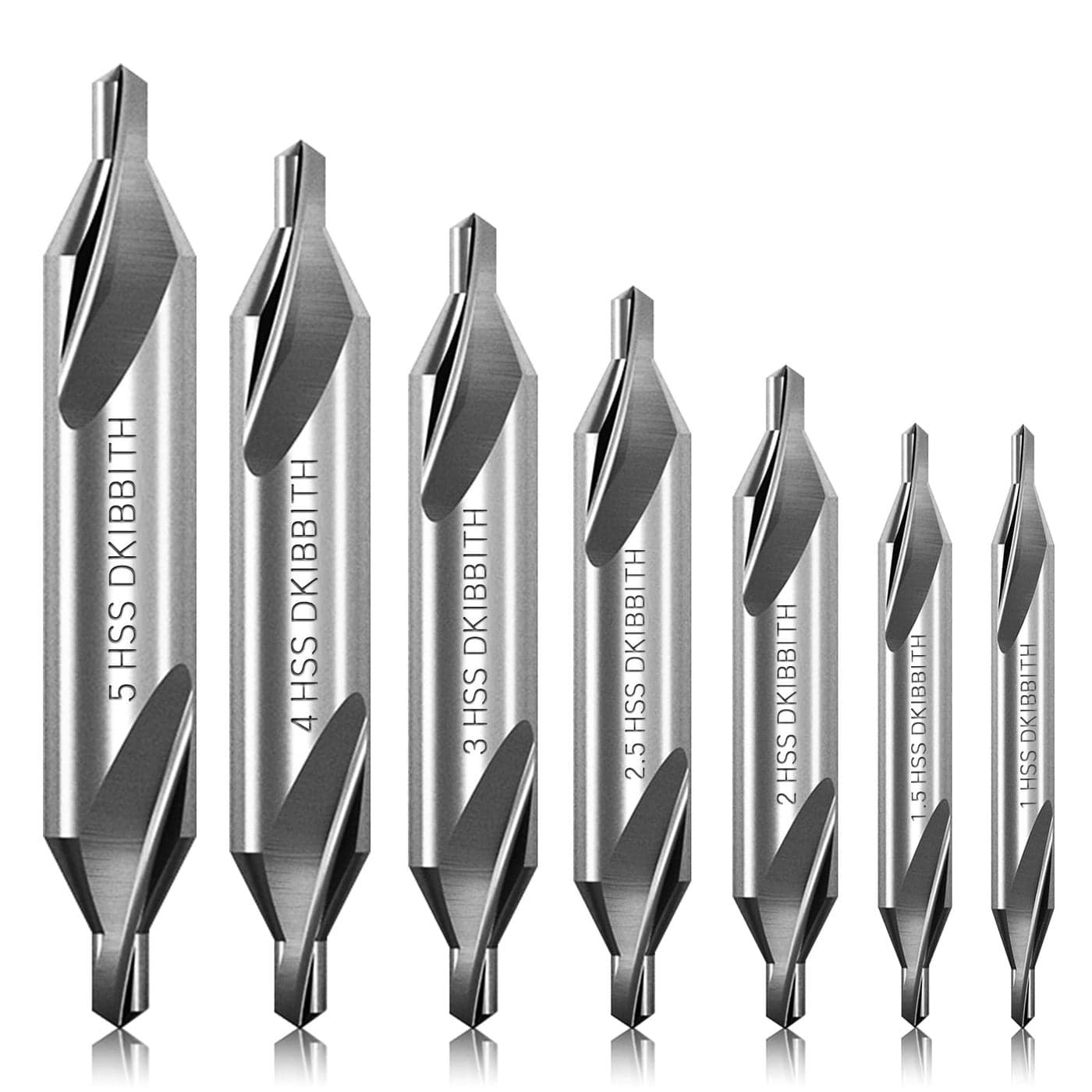 7 Pieces Center Drill Bits Set M2 High Speed Steel 60Degree Angle Center Drill Bits Kit Countersink Tools for Lathe Metalworking Size 10 15 20 25 30 40 50