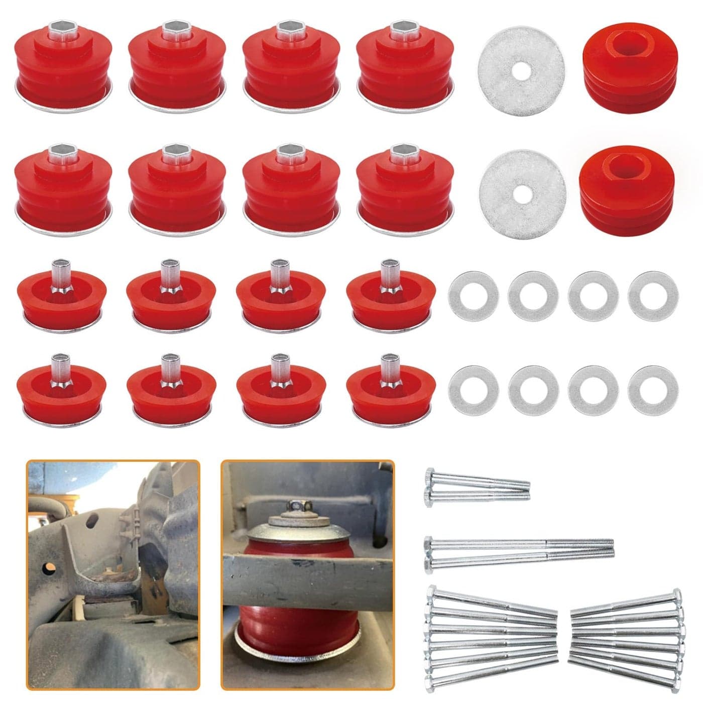 Body Mount Bushing Kit Compatible with Ford F250 F350 Super Duty 20082016 2WD 4WD Polyurethane Body Cab Mounts Steel Sleeves Hardware Red KF04060BK