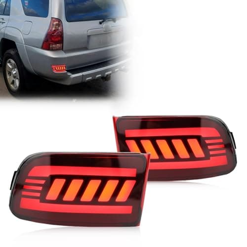 GEEGEETOP Red Lens LED Rear Reflector Bumper Fog DRL Brake Light Turn Signal Lamp Assembly Compatible With Toyota 4Runner 2003-2005 Land Cruiser Prado 120 2002-2009