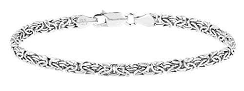 Miabella Italian 925 Sterling Silver or 18K Gold Plated 4mm Byzantine Link Chain Anklet Ankle Bracelet for Women, Made in Italy (sterling silver, Length 9 Inches)