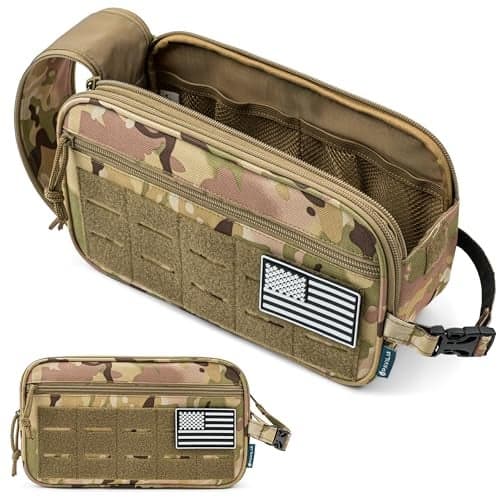 PAVILIA Tactical Toiletry Bag for Men, Travel Hygiene Bag, Military Gear Dopp Kit, Water Resist Molle Accessories Pouch, Mens Shaving Essentials, Gym Bathroom Shower Small Toiletries Tool EDC, Camo