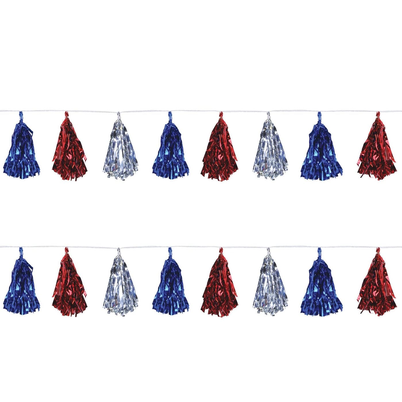 Beistle Beistle 2 Piece Metallic Tassel Garlands 975 x 8 975 x 8 RedSilverBlue