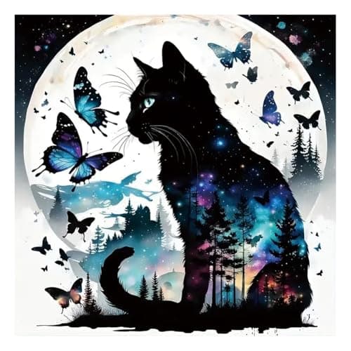 Kulvci Black Cat Diamond Painting Kits for Adults Round Full Drill Diamond Art Kits 5D DIY Diamonds Crafts for Home Wall Decoration Gifts 1212Inch