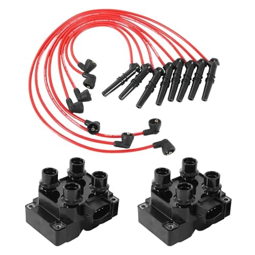 Ignition Coil 2pcs with 8MM Spark Plug Wire Set 8 Pcs Replacement For Ford Lincoln Mercury Grand Marquis F-150 F250 E-150 Town Car Crown Victoria V8 4.6L Replace 96858, 2X1320, FD480, FD487, DG435