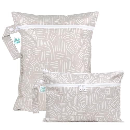 Bumkins Waterproof Wet Bag WetDry Clutch Bags For Beach Baby Travel Swim Suit Cloth Diapers Pump Parts Pool Gym Toiletries Reusable Easy to Clean Boho Beige 2 Pack