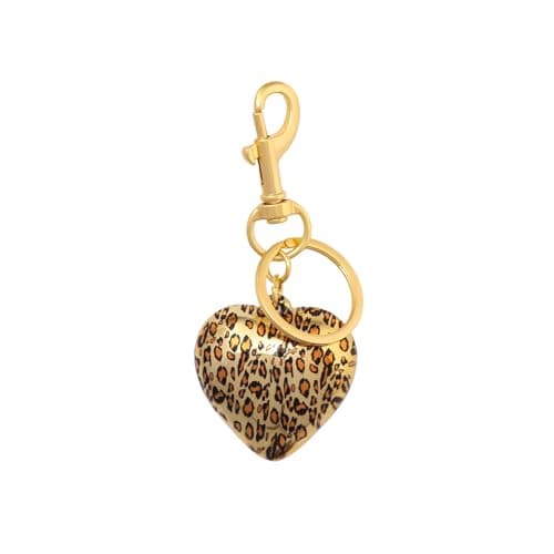 SORGERLY Gold Leopard Puffy Heart Keychain - Cute Bag Purse Charm for Handbag Backpack Accessories - Designer Cheetah Print Jewelry for Women (gold heart)