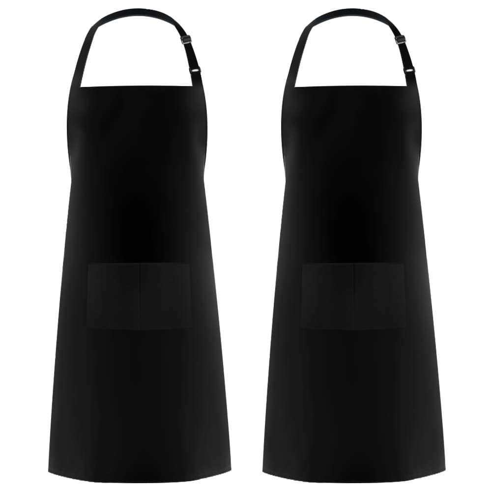 Syntus 2 Pack 100 Cotton Adjustable Bib Apron with 2 Pockets Cooking Kitchen Aprons for Women Men Chef Black