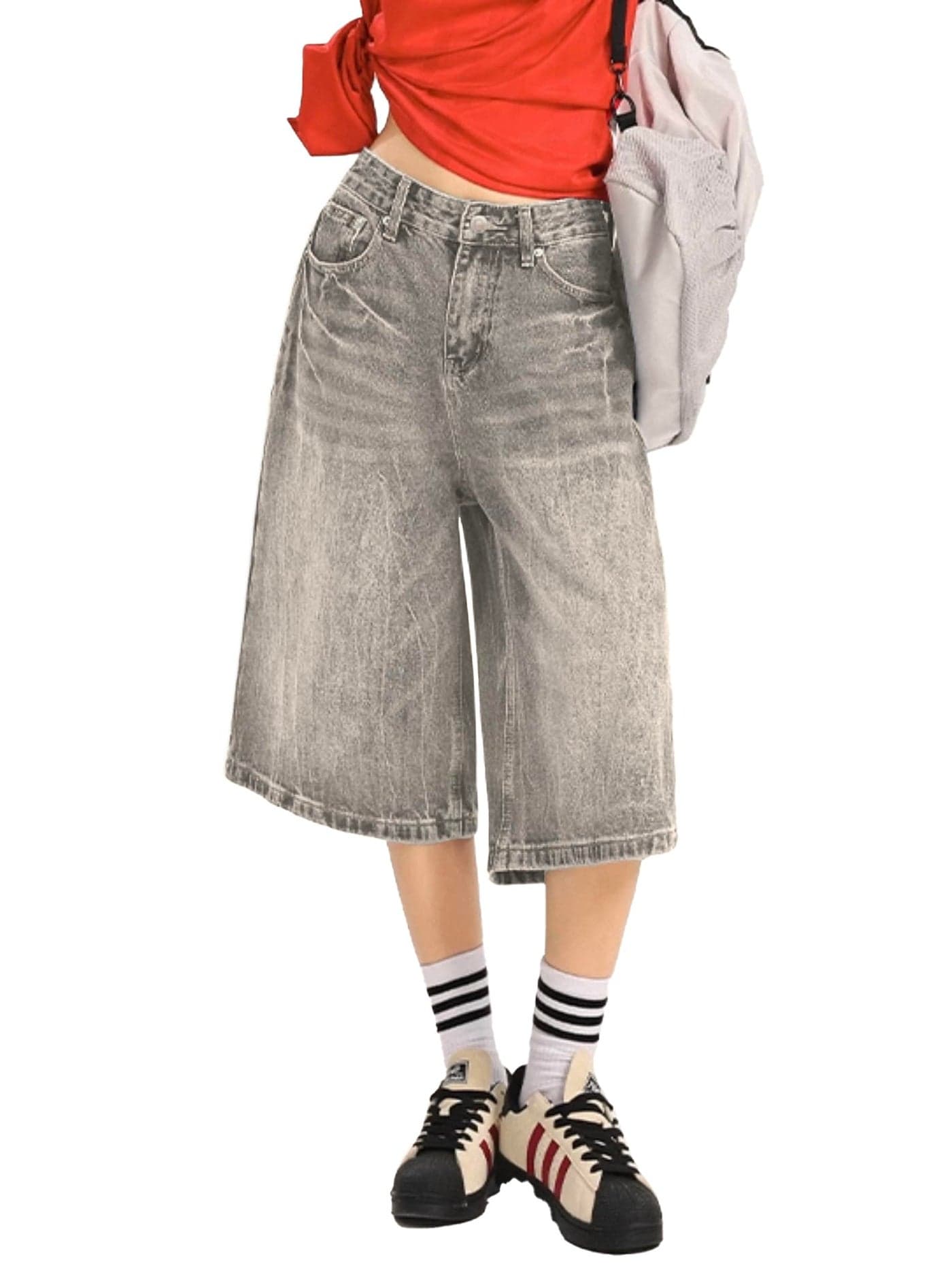 EMMIOL Jorts Women Baggy Jean Shorts Casual 2025 Summer Trendy Wide Leg Long Denim Shorts Y2K Streetwear