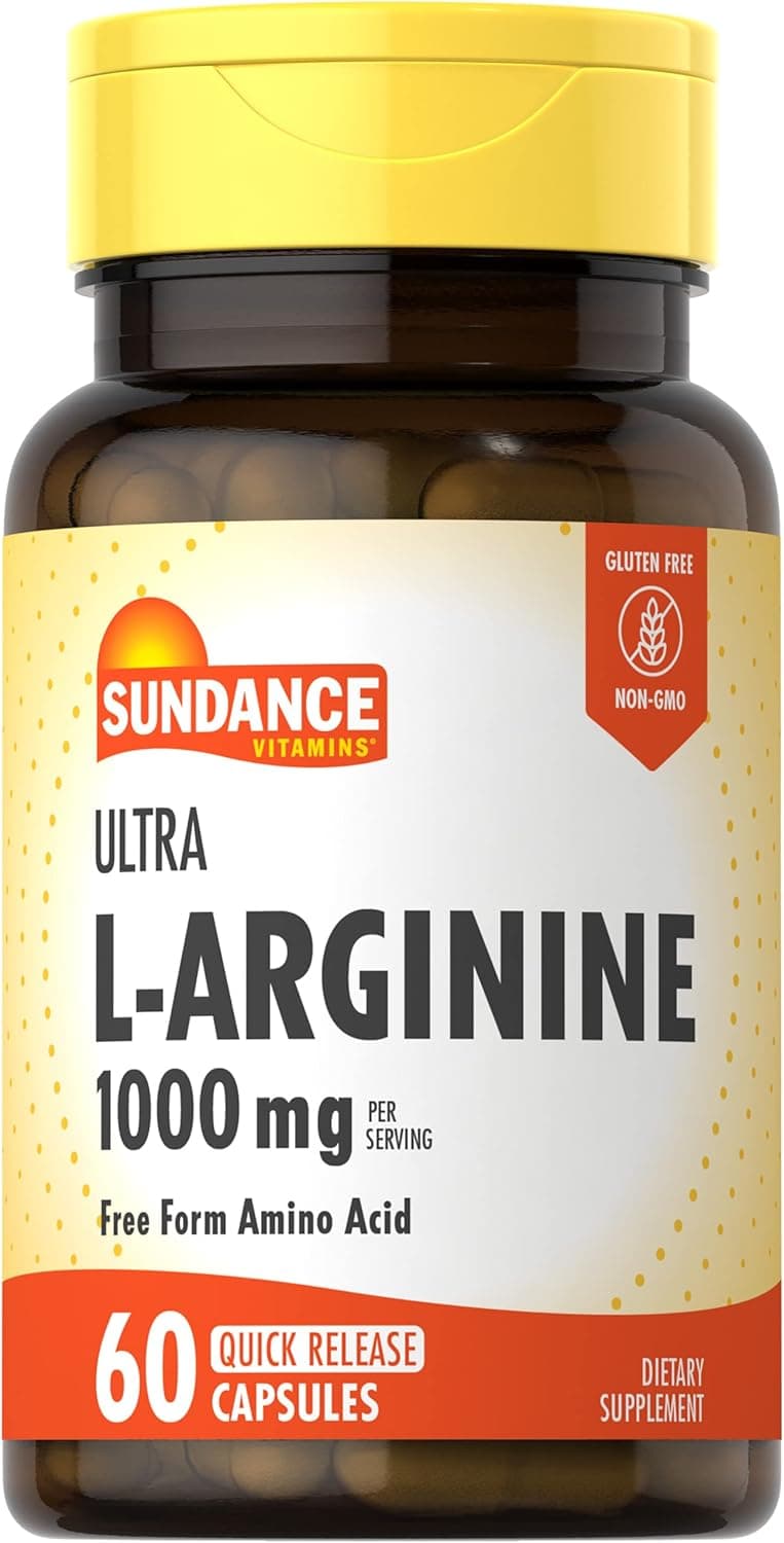 Sundance LArginine 1000mg Capsules 60 Count Free Form Amino Acid Supplement NonGMO and Gluten Free Supplement