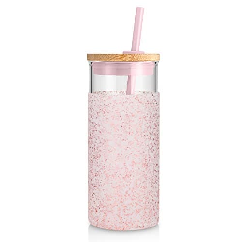 Tronco 20 oz Glass Tumbler with Lid and Straw, Iced Coffee Cup and Smoothie Cup with Bamboo Lids & Protective Silicone Sleeve, Dishwasher Safe, BPA-Free, Glass Cup 1 Pack