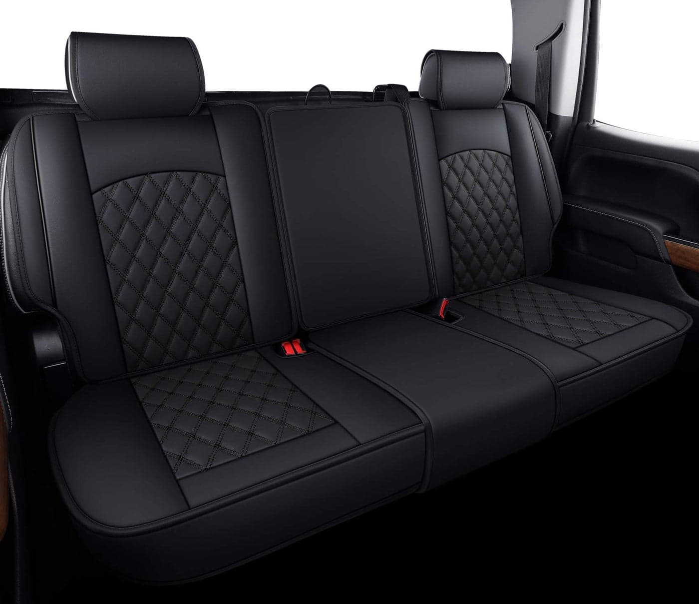 Aierxuan Back Seat Covers Compatioble with Chevy Silverado GMC Sierra Pickup Custom Fit 20072025 1500 2500HD 3500HD Crew Double Extended Cab Waterproof Leather Split Bench Rear SeatBlack