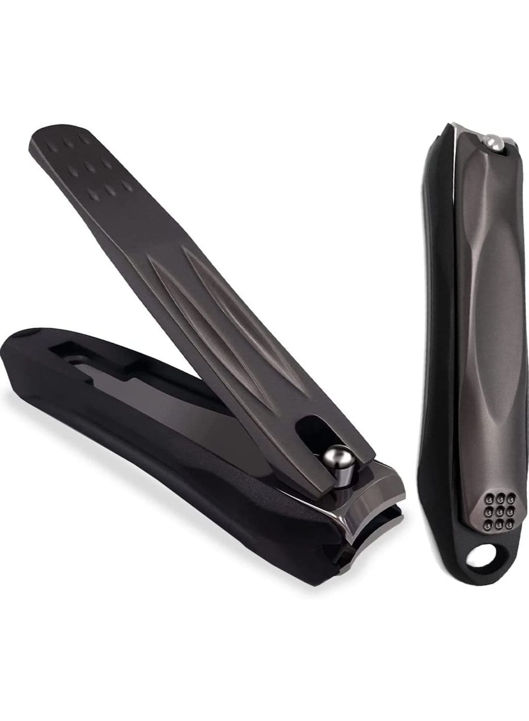 Precision Nail Clippers with Nail Catcher No Splash, Black Stainless Steel Manicure Tools