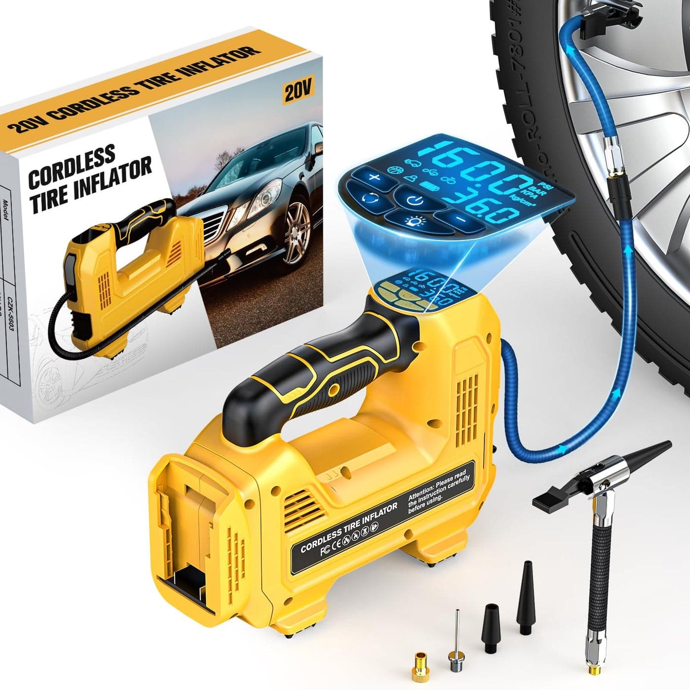 Cordless Tire Inflator Air Compressor Compatible With Dewalt 20V Max Battery LIVOWALNY Portable Handheld Air Pump with Digital Pressure Gauge for Cars Motorcycles Bikes Sport Balls No Battery