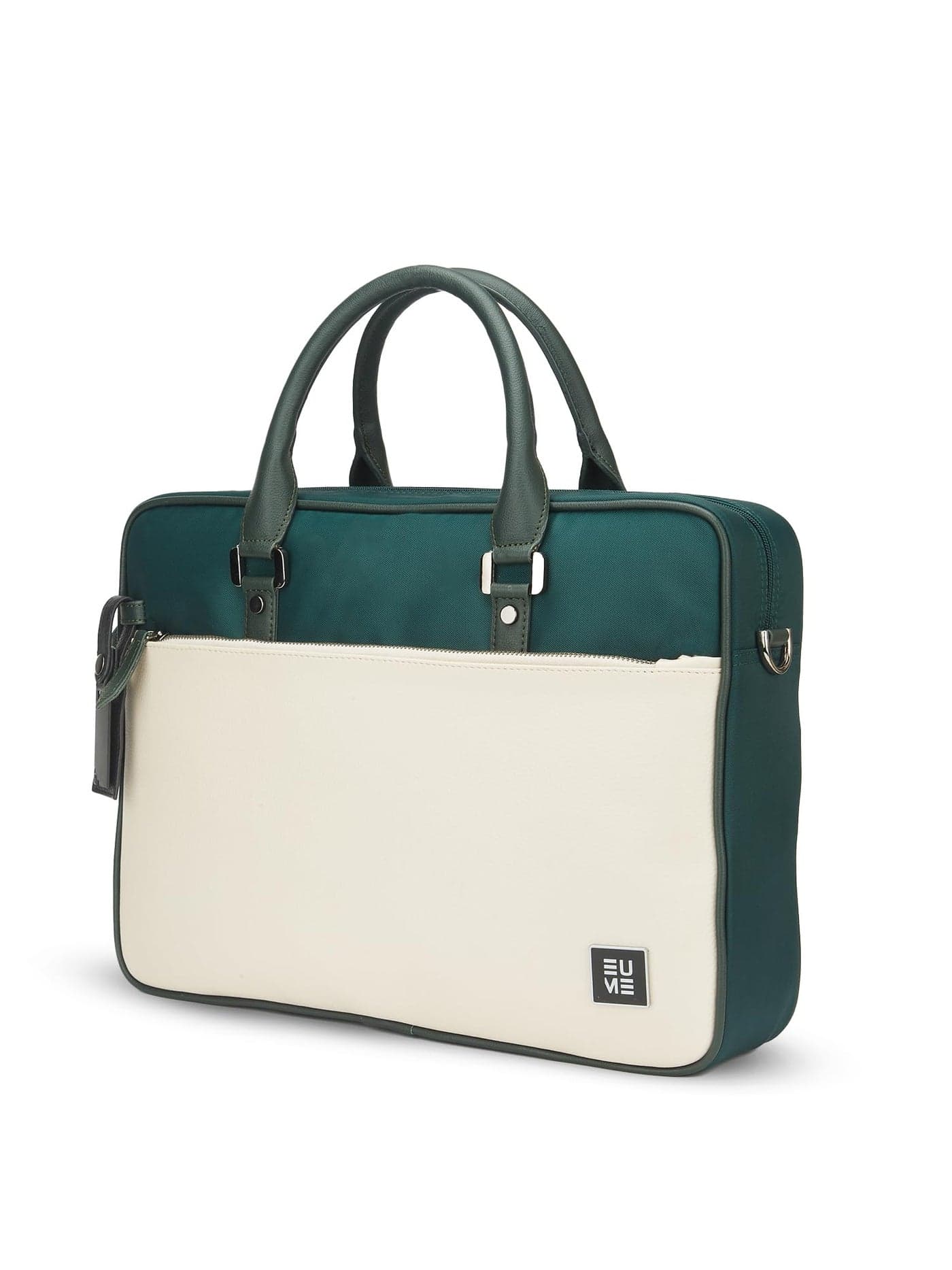 EUME Commute Laptop Bag for Men | Office Bag for Men & Women | with Padded Compartment | Vegan Leather & Nylon Fabric | Fits Up to 15.6" Laptop & MacBook, 11L, Forest White