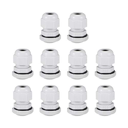 uxcell 10Pcs PG9 Cable Gland 2mm-6mm Wire Hole Waterproof Nylon Joint Adjustable Locknut with Washer White