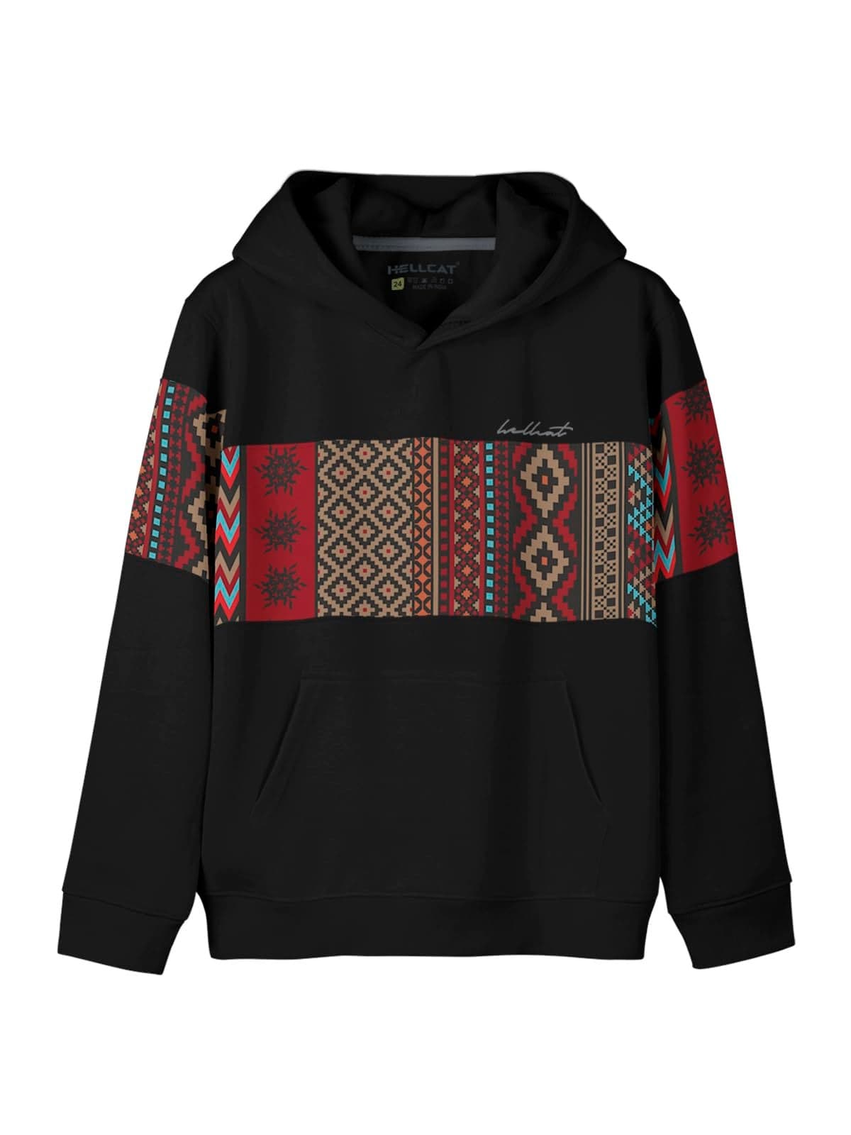 HELLCAT Color Blocked Cotton Blend Hoodie Sweatshirt for Boys Black 15-16 Years