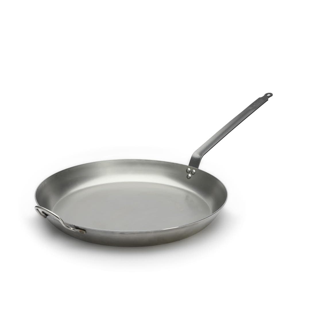 DE BUYER 511050 Carbon Plus Round Stove Lyonnaise Cup Tail Feather Riveted Steel Sheet White Diameter 50 cm