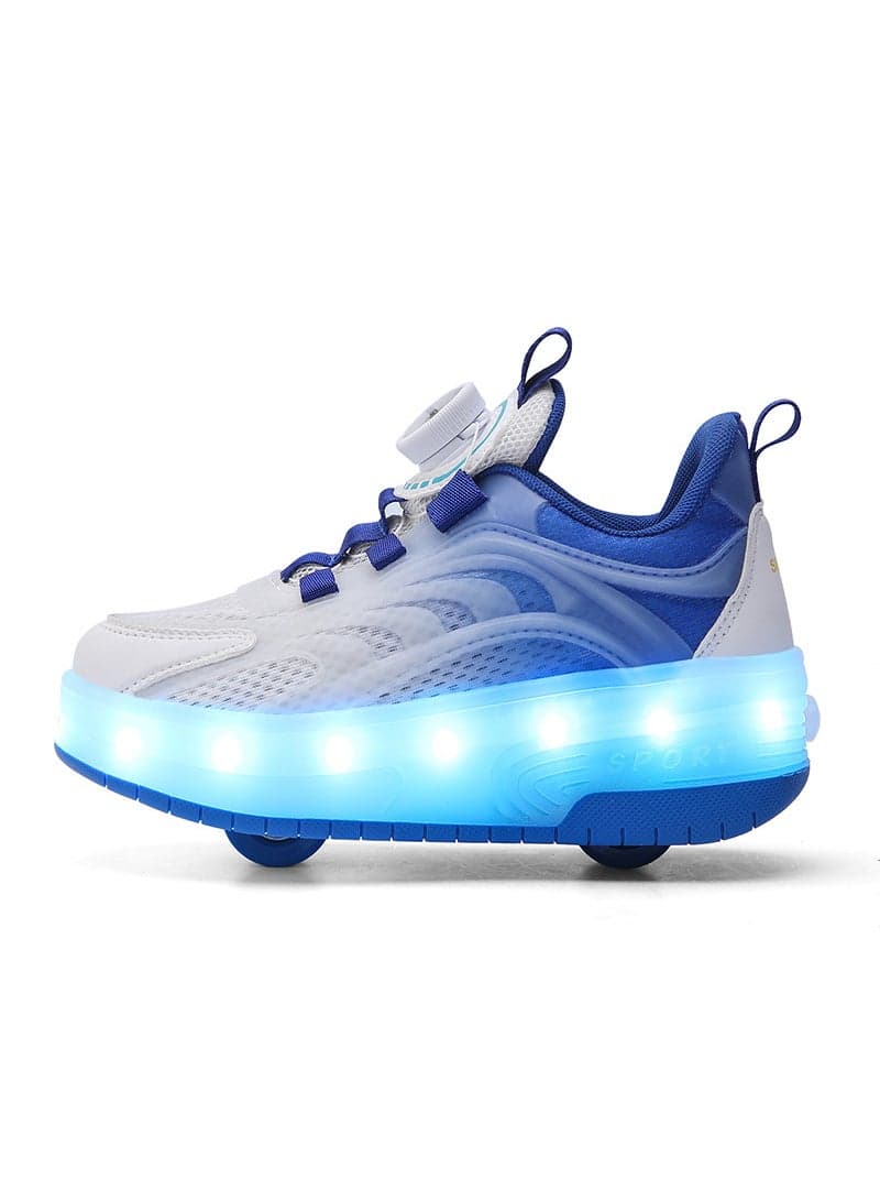 Unisex Kids LED Roller Skate Shoes with USB Charging Double Retractable Wheels for Boys and Girls Technical Skateboarding