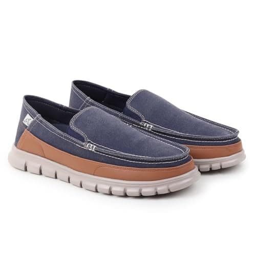 YOHO Lofos Men 101 | Denim Slip-On Loafers | Stylish, Flexible Shoes with Footpharma Footbed | Lightweight, Comfortable Party, Office & Casual Footwear | Mystery Blue - UK 7