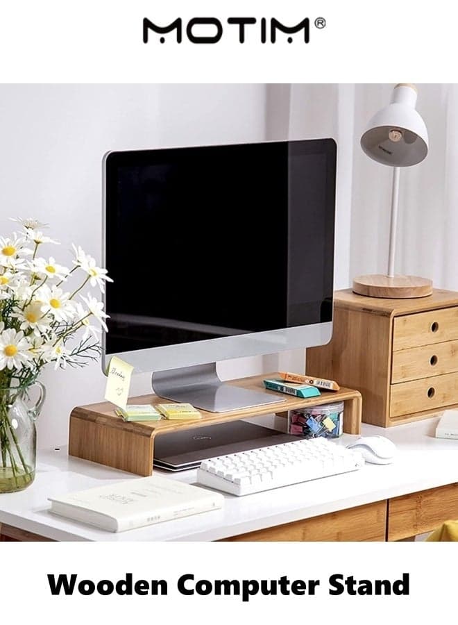 Premium Wooden Computer Monitor Stand Ideal for Home&Office Desktop Modern Wood TV Stand Open Storage Cabinet