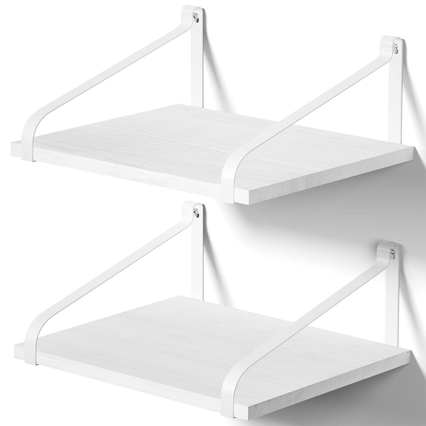 LoveKANKEI Floating Shelves Wall Mount Rustic Solid Wood Wall Shelves with Large Storage L165 x W12 inch for Kitchen Living Room Bathroom Bedroom Set of 2 White and White Brackets